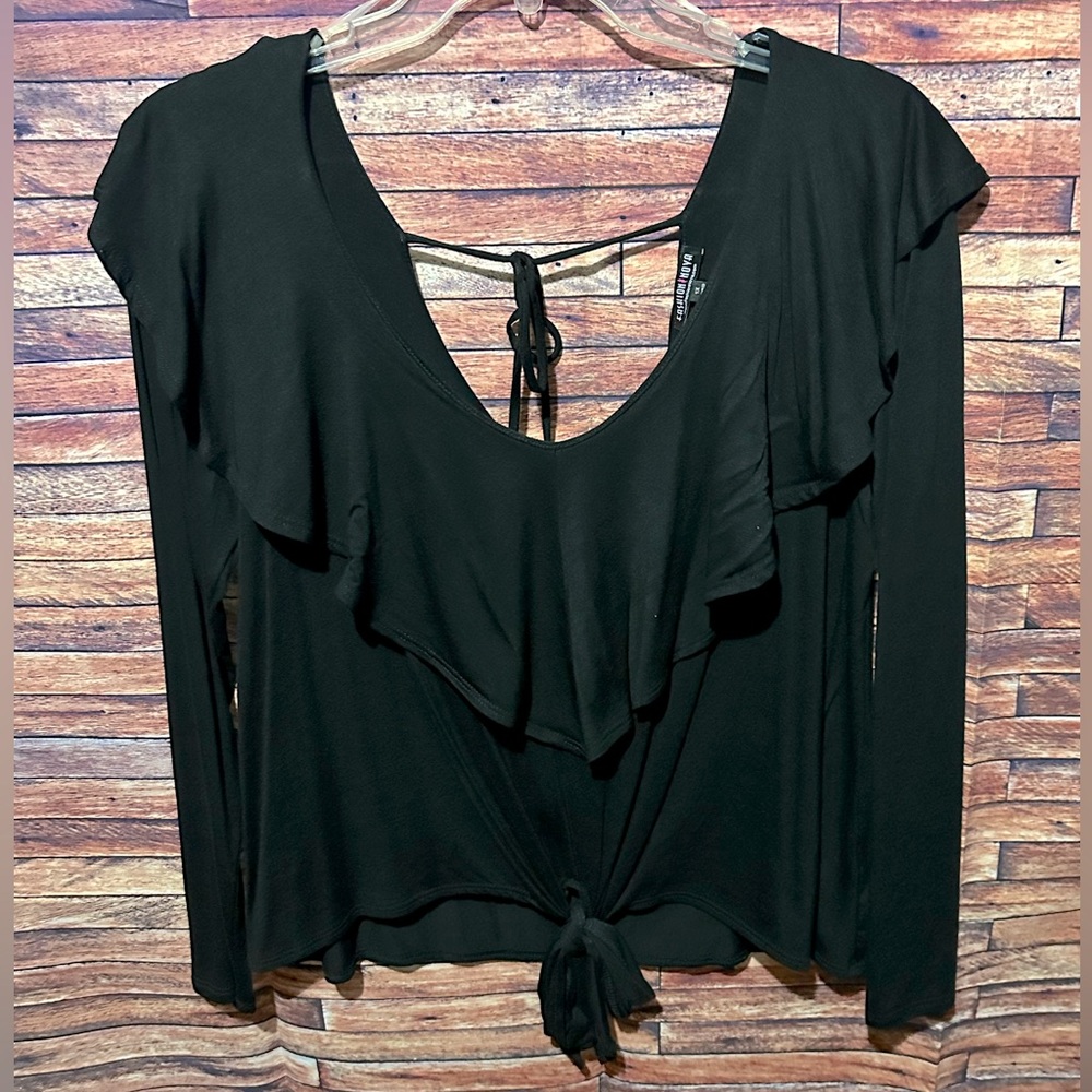 Fashion Nova Long Sleeve Open Back Top